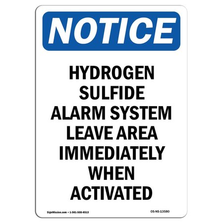 SIGNMISSION Safety Sign, OSHA Notice, 24" Height, Hydrogen Sulfide Alarm System Sign, Portrait OS-NS-D-1824-V-13580